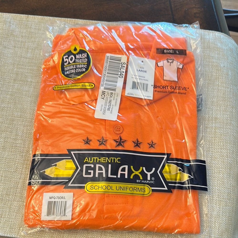 Galaxy by Harvic Uniform Orange Polo Shirt‎ size L NWT